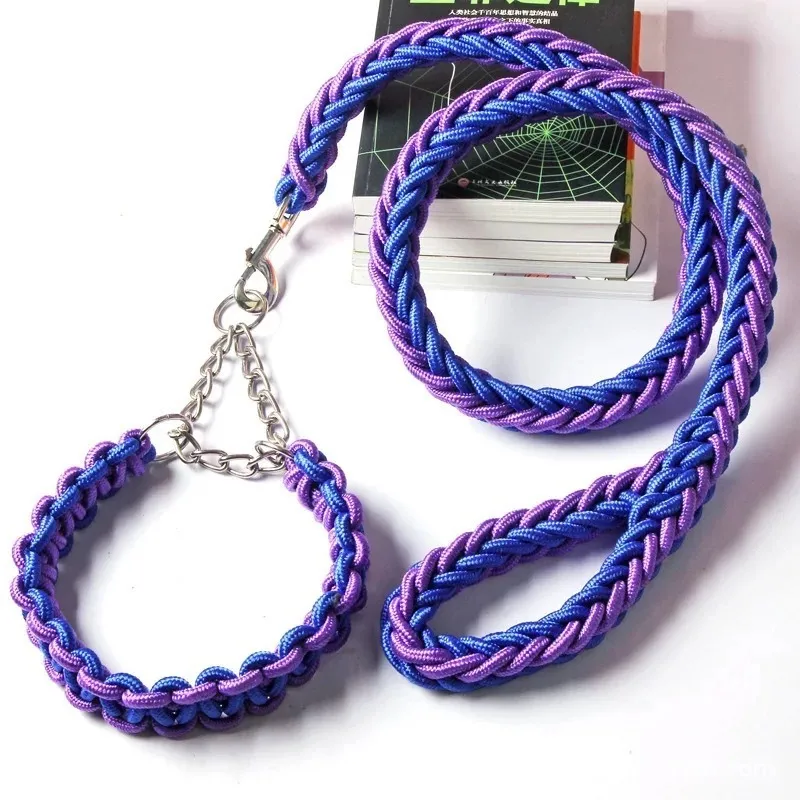 Dog Collars Leashes trend woven dog collar outdoor walking anti impact explosion pet traction belt nylon rope 220923