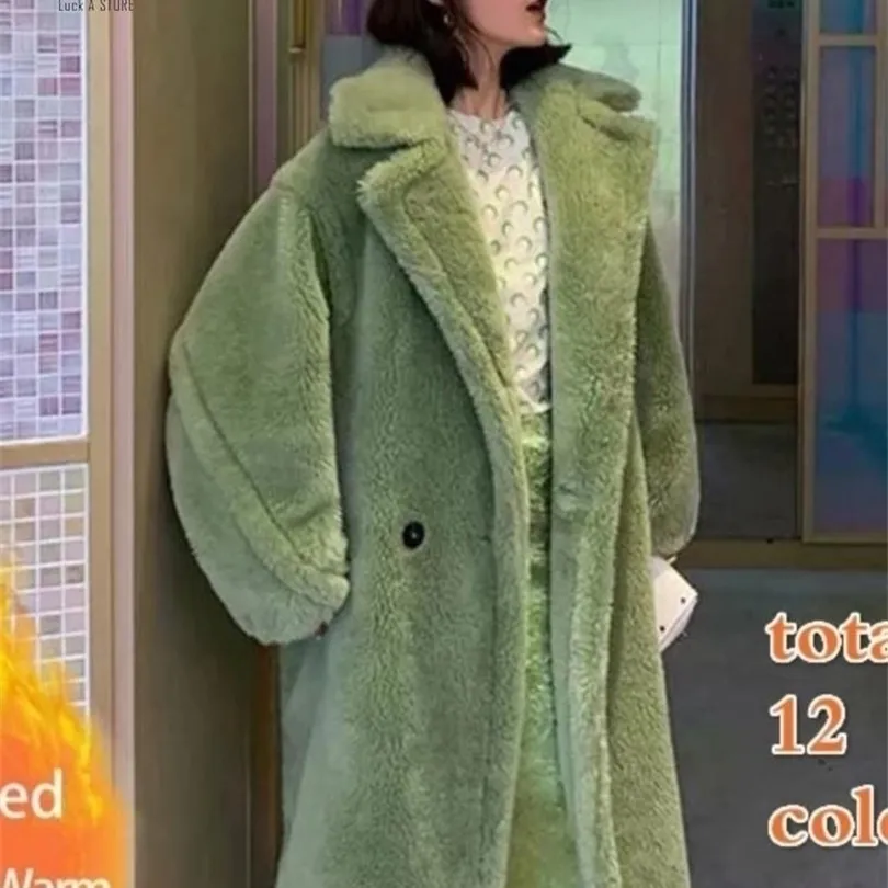 Pelliccia da donna Pelliccia sintetica Luck A Inverno Pelliccia sintetica Caldo Cappotto lungo da donna Cappotto lungo vintage a maniche lunghe femminile Cappotto da orsacchiotto spesso allentato Capispalla oversize allentato 220927