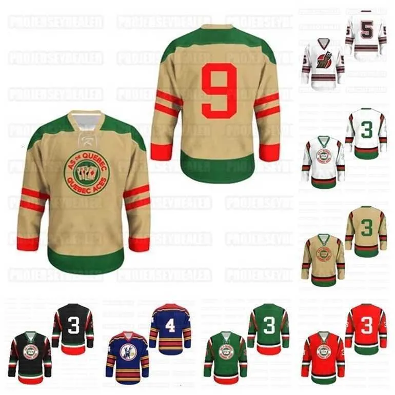 GLA C202 QUEBEC ACES HOCKEY Jersey Nieuw elke maat en speler- of nummersteekkleuren Baseball jerseys