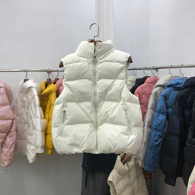 Women's Down & Parkas version autumn and winter down vest women's short stand collar loose white duck jacket thin