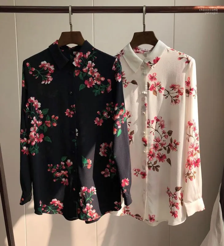 Женские блузки 2022 Ранняя весна медуза Принт песка вымытый шелк с длинными рубашками женские рубашки топы1