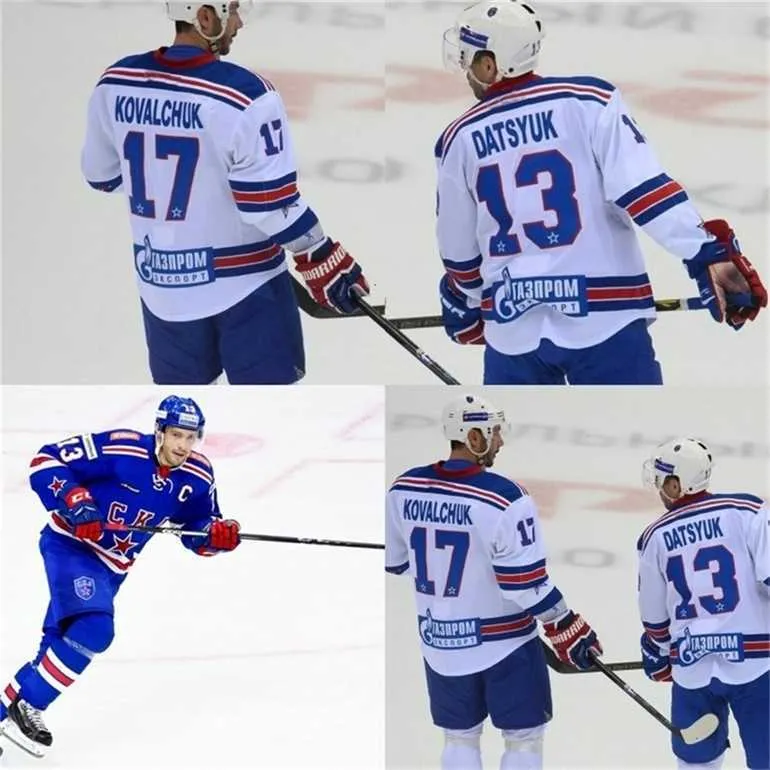 GLA MIT #13 PAVAL DATSYUK KHL CKA ST PETERSBURG 17 Ilya Kovalchuk Khl Mens Jeugd gestikte borduurijhockey truien Witblauw