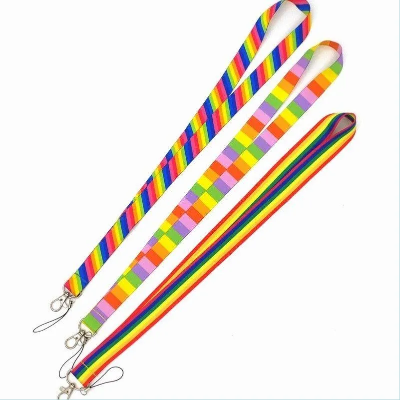 Party Favor Party Favor Rainbow Neck ID Badge Cell Phone Lanyards Keychain Polyester 12 Färger Mobiltelefoner LANYARD 936 Homeindustry Dhabg