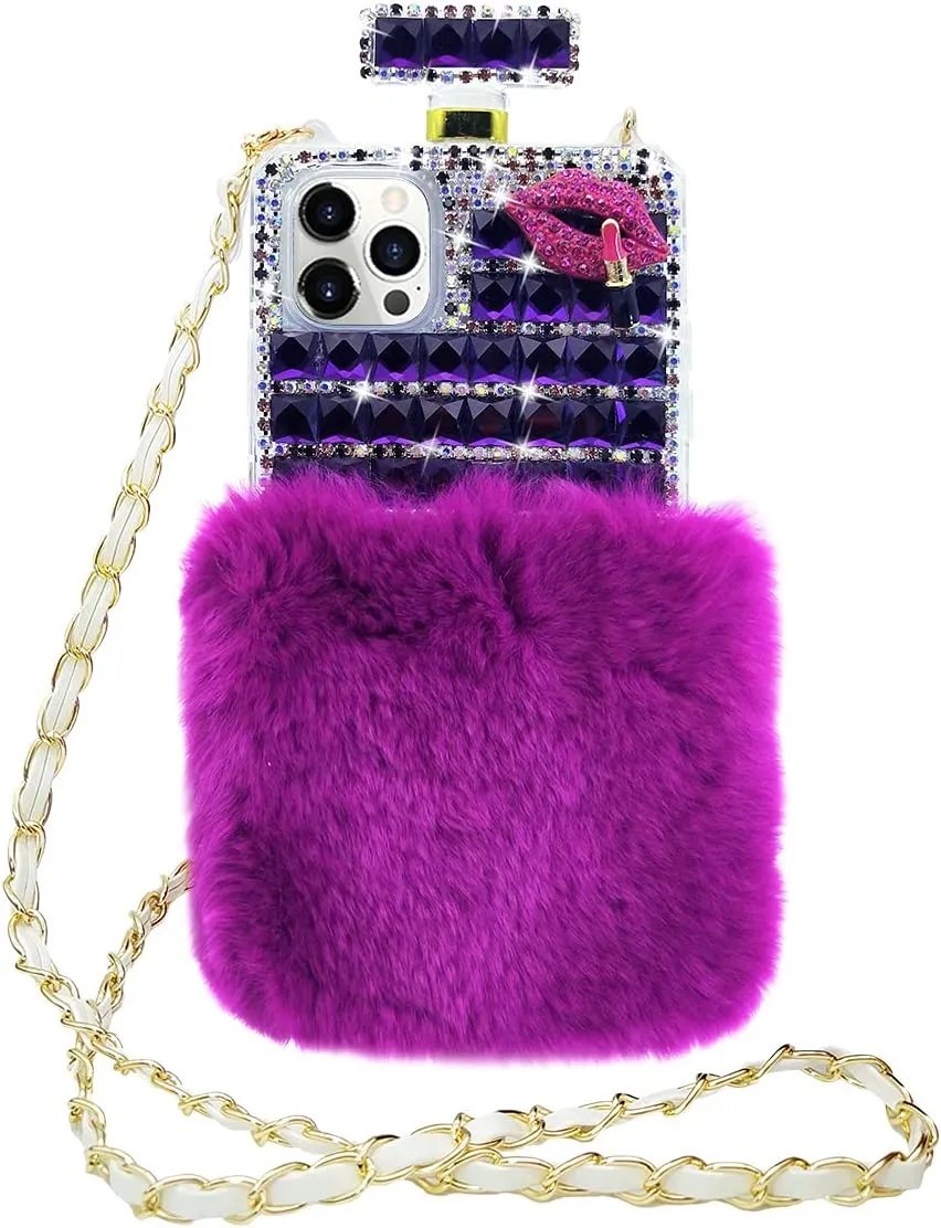 Custodie per telefono con bottiglia di profumo di strass di cristallo di diamante con tracolla per iPhone 14 13 12 11 Pro Max XR 7 8 Samsung S22 Note 20 Custodia protettiva antiurto Bling