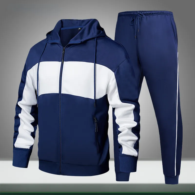 Nieuwe mannen tracksuit casual outfit set herfst mannelijke jassen jassen tweewaardig sets fleece streetwear sportpak patchwork