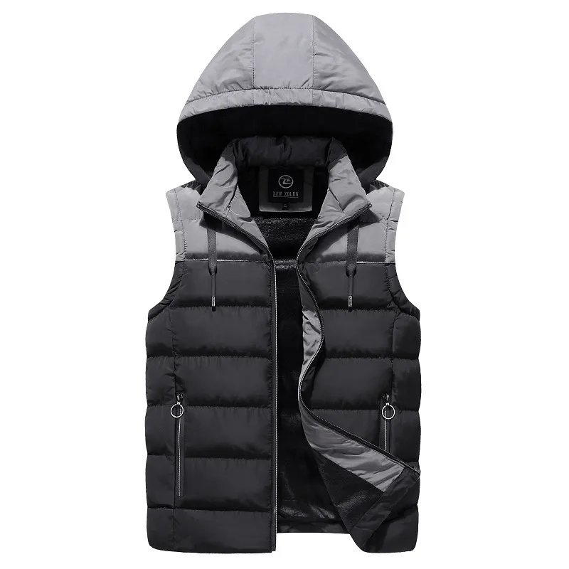 Kamizelki męskie kurtka zimowa wodoodporna ciepła bez rękawów moda z kapturem casual plus aksamitne zagęszczenie 220926