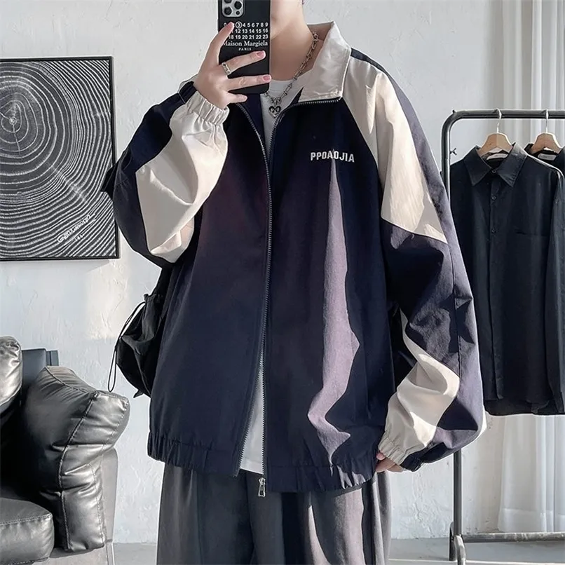 Kurtki męskie Hybskr Spring Varsity Women Oversized Emwear Contrast Man Man Casual Zippe Winbreak Coat