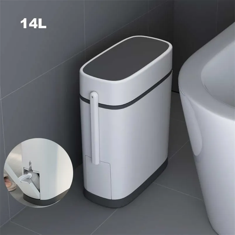 Waste Bins 14L Trash Can With Toliet Brush For Bathroom Kitchen Bucket Garbage Dustbin Lid Touch Press Open 220927