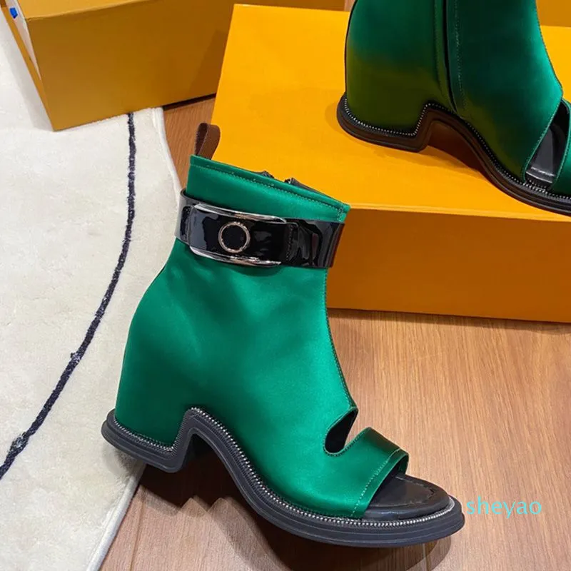 Patent Leather Open Toe Ankle Booties: Stylish Wavy Sole Design