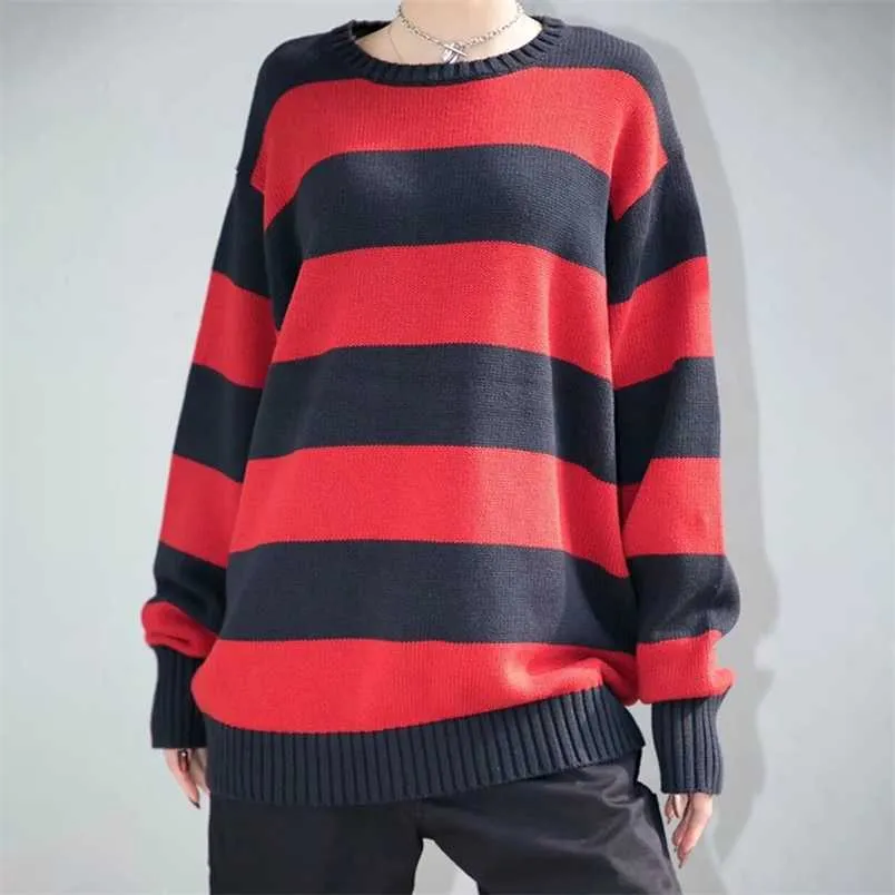 女性のパーカースウェットシャツUnuth GirlsESHIZE Striped Seater autunt Ladies Vintage Cotton Pullovers Knitwear女性セーターファッション長袖220926