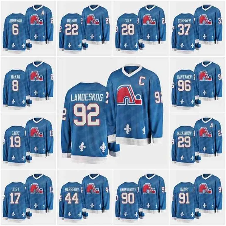 GLA 29 Nathan Mackinnon Quebec Vintage Jersey 92 Габриэль Ландеског 96 Микко Рантанен 8 Cale Makar 19 Джо Сакич 6 Эрик Джонсон 91 Nazem Kadri 13