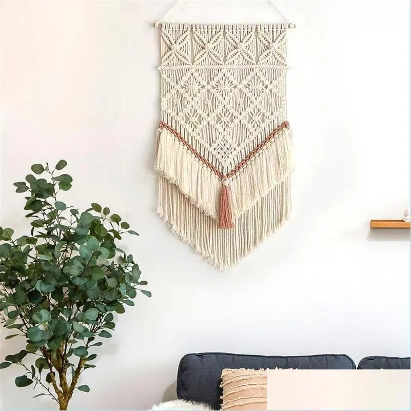 Tapestries tapestries rame v￤gg h￤ngande handv￤vd bohemsk bomull rep boho tassel tapestry hem dekor konst f￶r l￤genhet vardagsrum dhryl