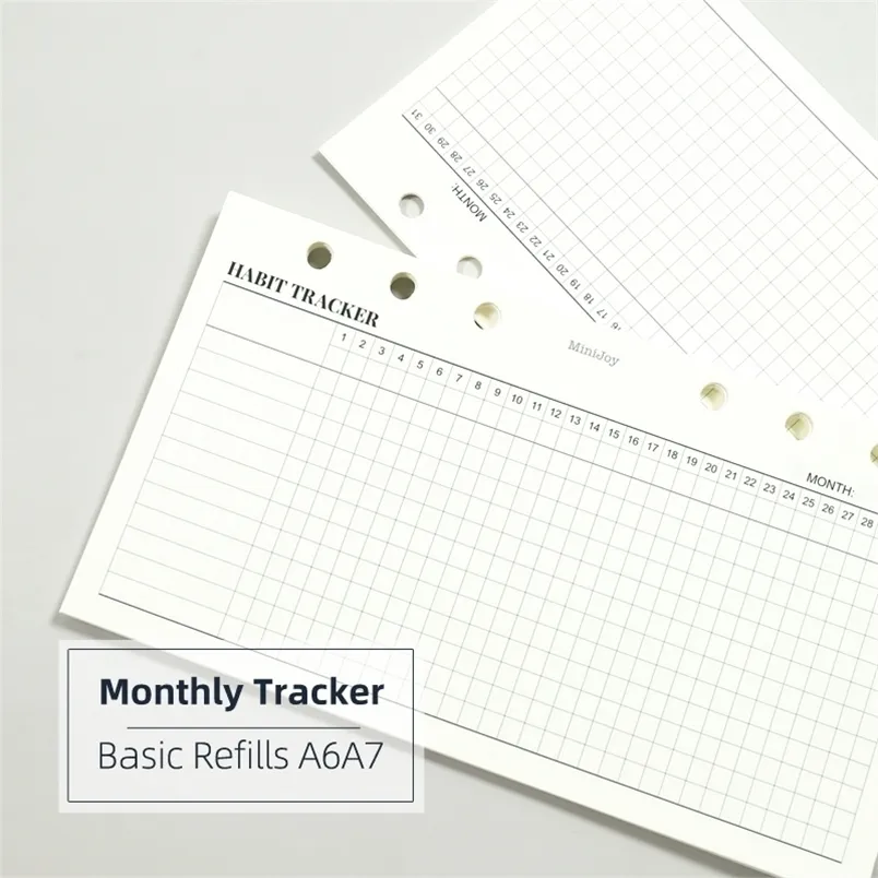 Kladblokken Myperen 40 Sheets Basic Maandelijkse Habit Trackers bijvullen Papers A6 A7 Filler voor persoonlijke 6 -holes Binder Organizer 220927