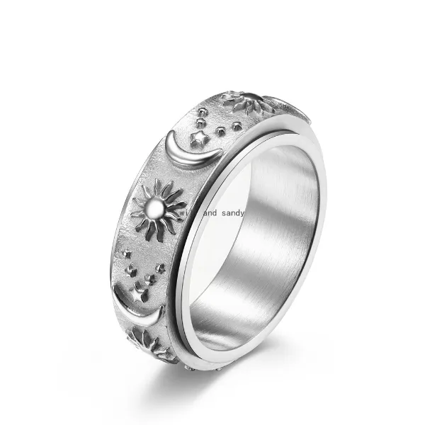 Emboss Stars Moon Sun roteerbare roestvrijstalen ringband vinger verlicht druk spinner Decompressieringen voor mannen Women Fashion Jewelry Will en Sandy