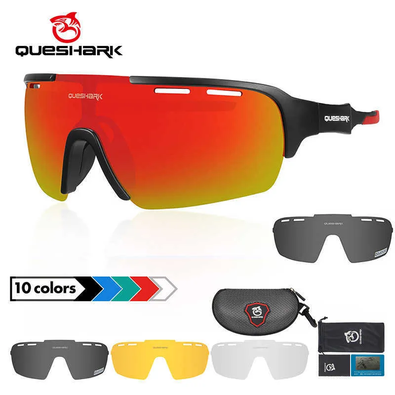 Lunettes de plein air QUESHARK Hommes Femmes Polarisées 5 Lentilles Ensemble Vélo Lunettes De Soleil Sport VTT Vélo Lunettes Équitation Route UV Miroir Vélo Lunettes QE43 T220926