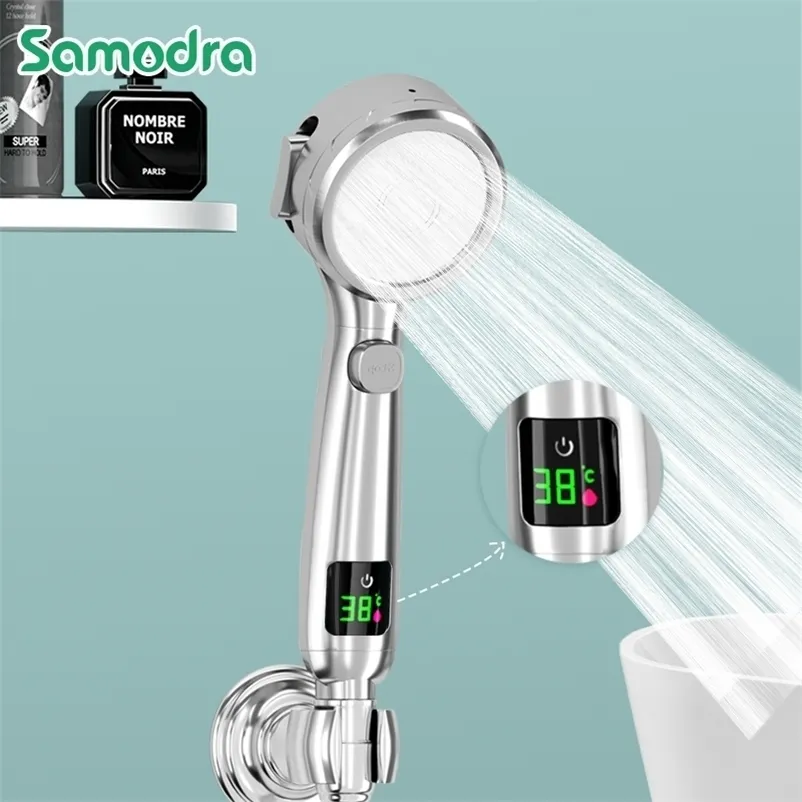 Banyo Duş Başlıkları Samodra Sıcaklık Ekran El tipi Şarj Yok gerekli yüksek basınçlı su tasarrufu 4 mod 220927