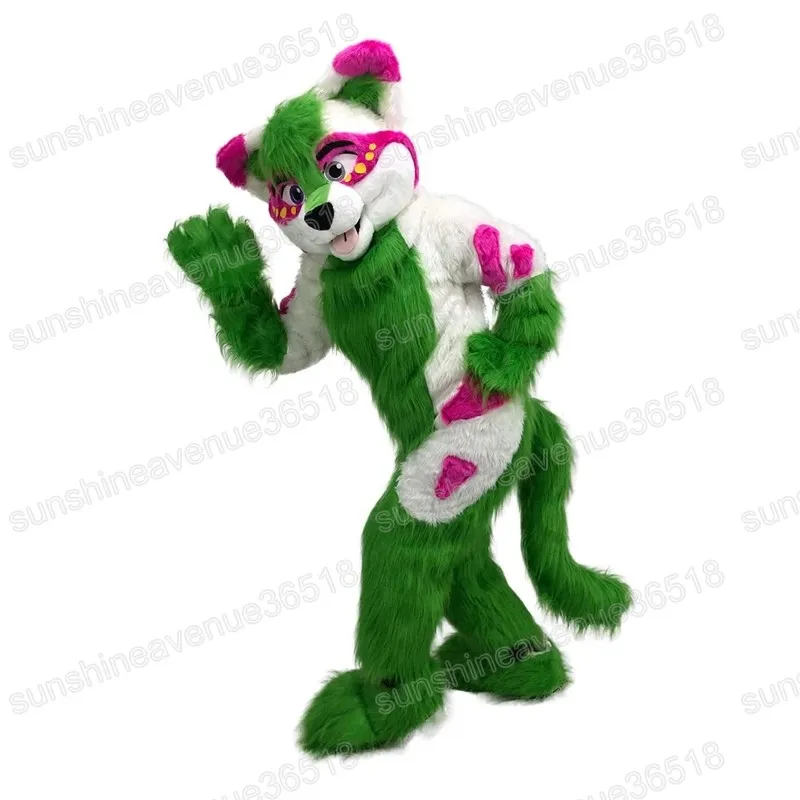 Halloween pluche groene husky honden mascotte kostuum dier thema personage carnaval volwassen maat fursuit kerst verjaardagsfeestje jurk