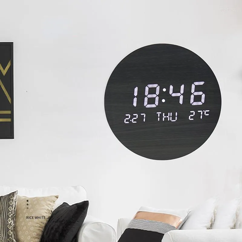 Настенные часы 7,5 дюйма деревянные цифровые часы минималистские светодиодные дисплеи молчаливое наблюдение за портом USB для домашней спальни кухонная офис декор офис