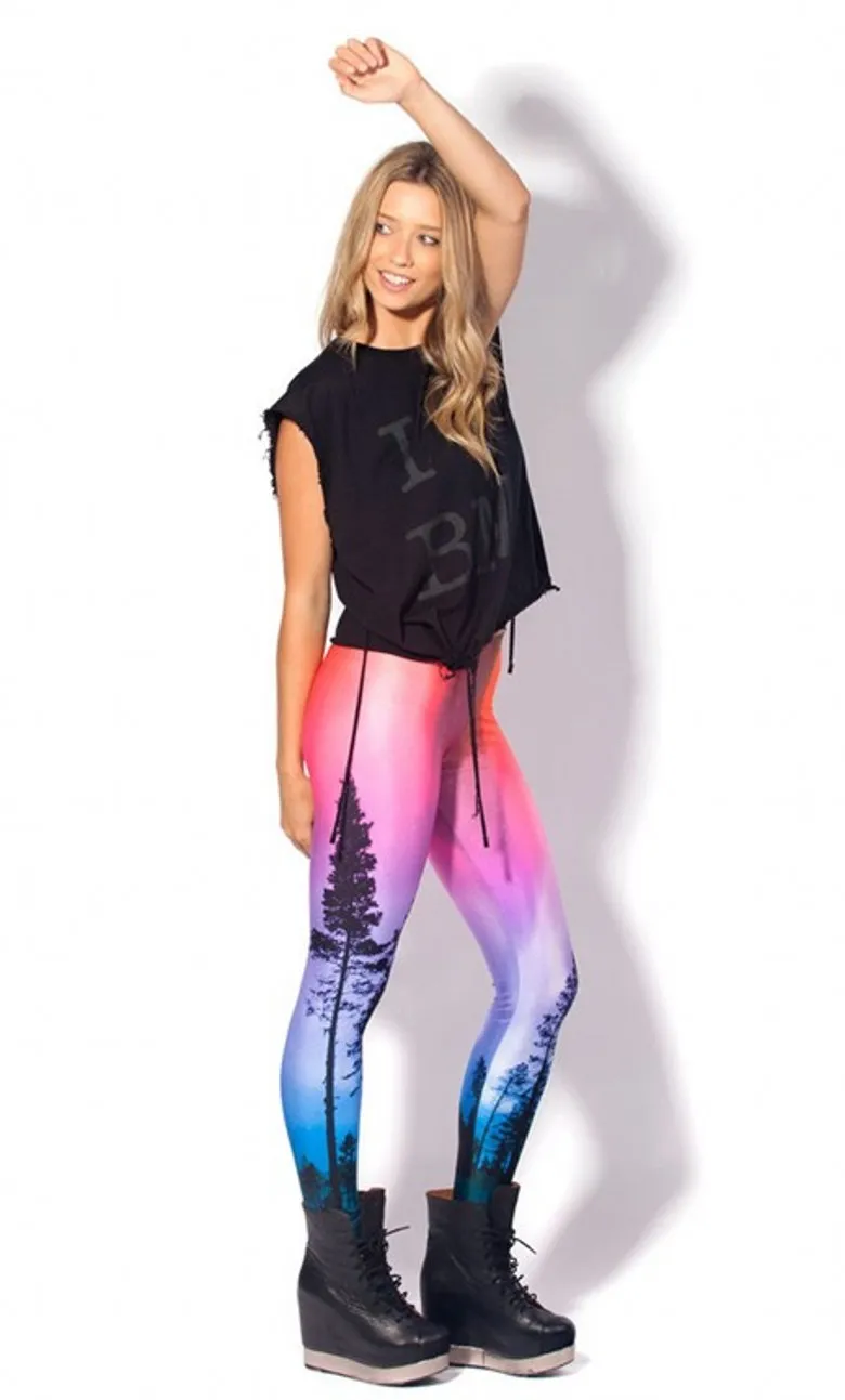 life Tree women's Leggings Pants Elastic 3D Print Magic color Sexy Slim  Stretch Graffiti Leggings
