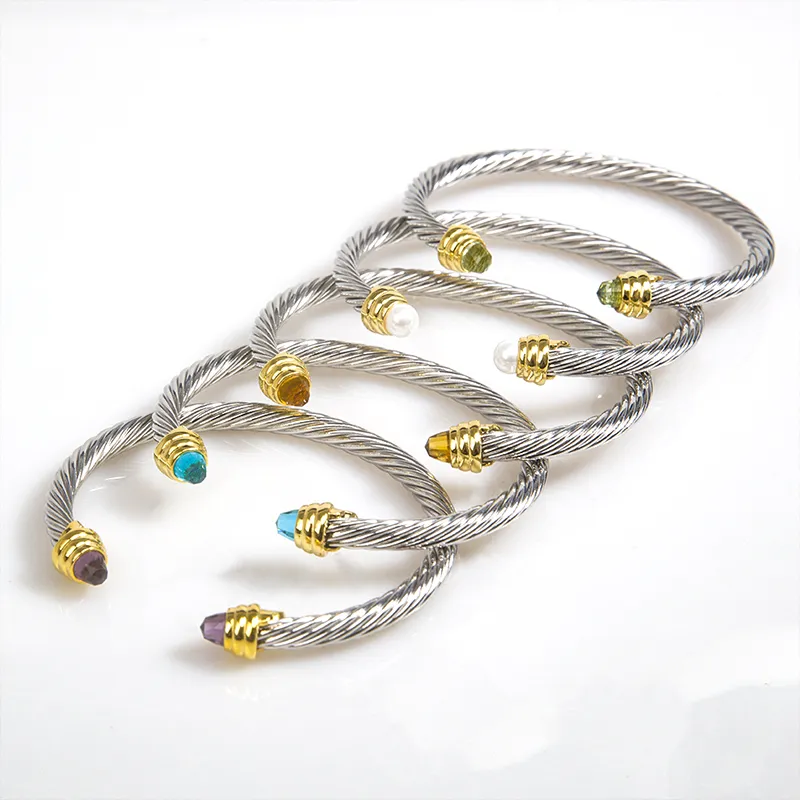 Cable Bracelet 5mm Gold Luxurious Women And Men Hip Hop Jewelry Zirconia Crystal Open Bracelet