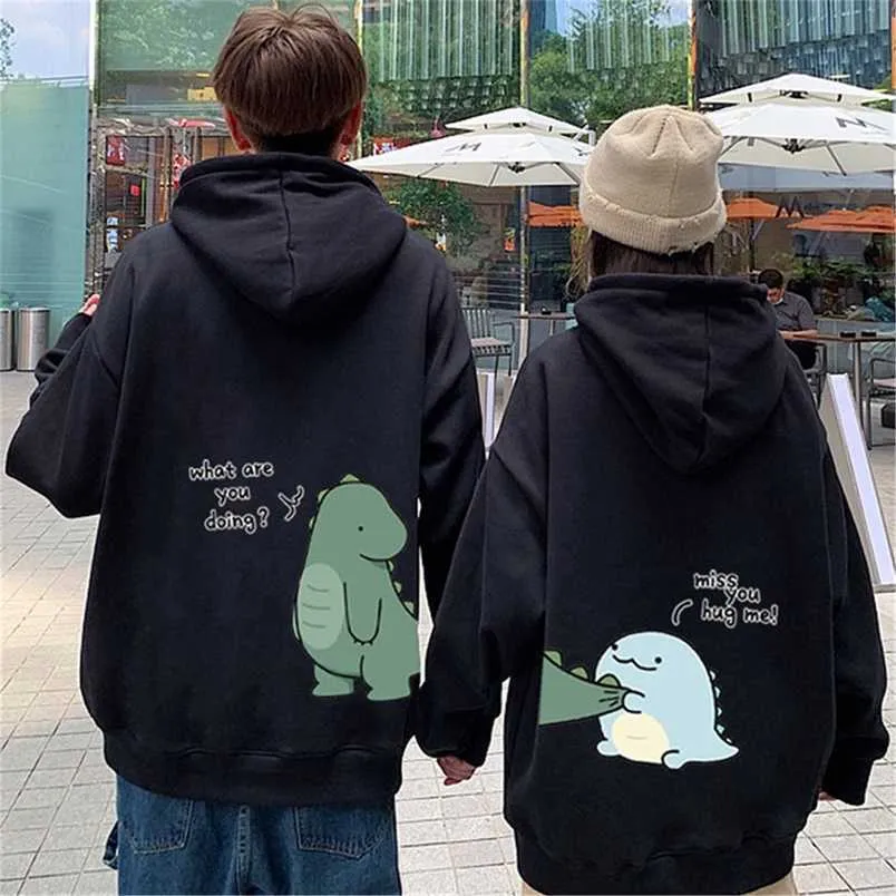 Sweats à capuche pour femmes Sweatshirts Couple Dinosaure Sweat à capuche Automne Mode Sweat Femmes Punk Coréen Dessin animé Tops Vintage Surdimensionné À Capuche Kawaii Sweat À Capuche Fille 220926