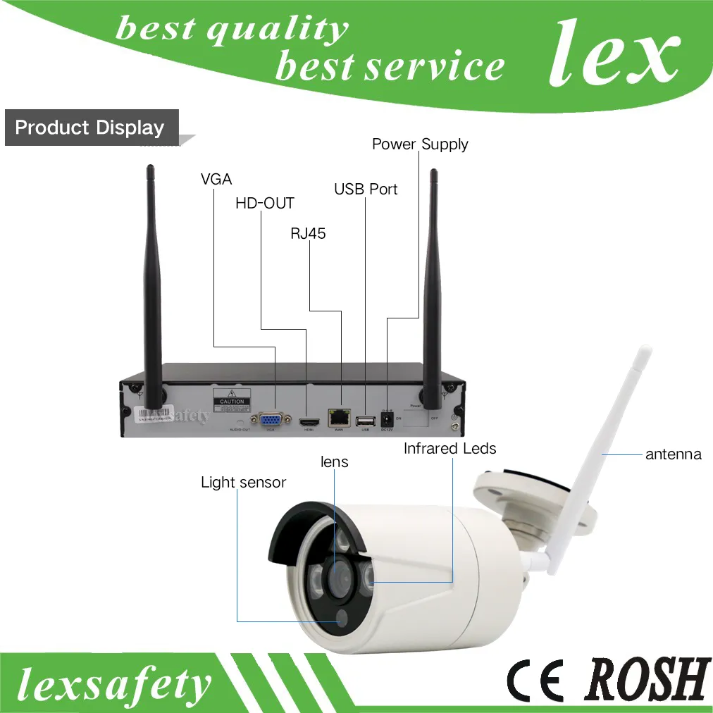 1080P 4CH wifi câmera sem fio, sistema de vigilância CCTV, 2.0MP