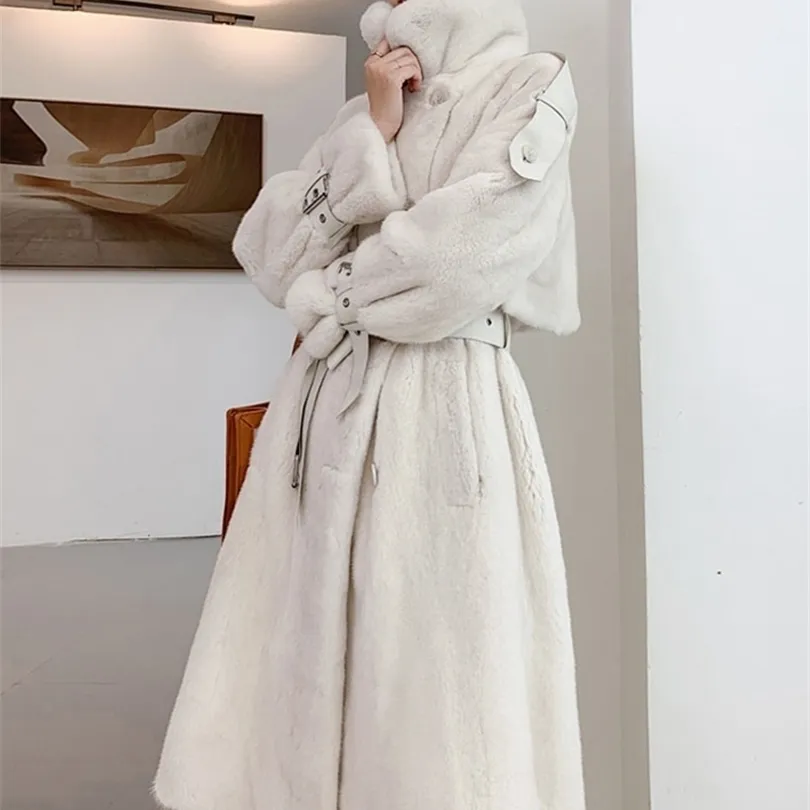 Womens Jackets Lautaro Winter Long White Thick Warm Soft Fluffy Faux Mink Fur Trench Coat for Women Double Breasted British Style Fashion 220926