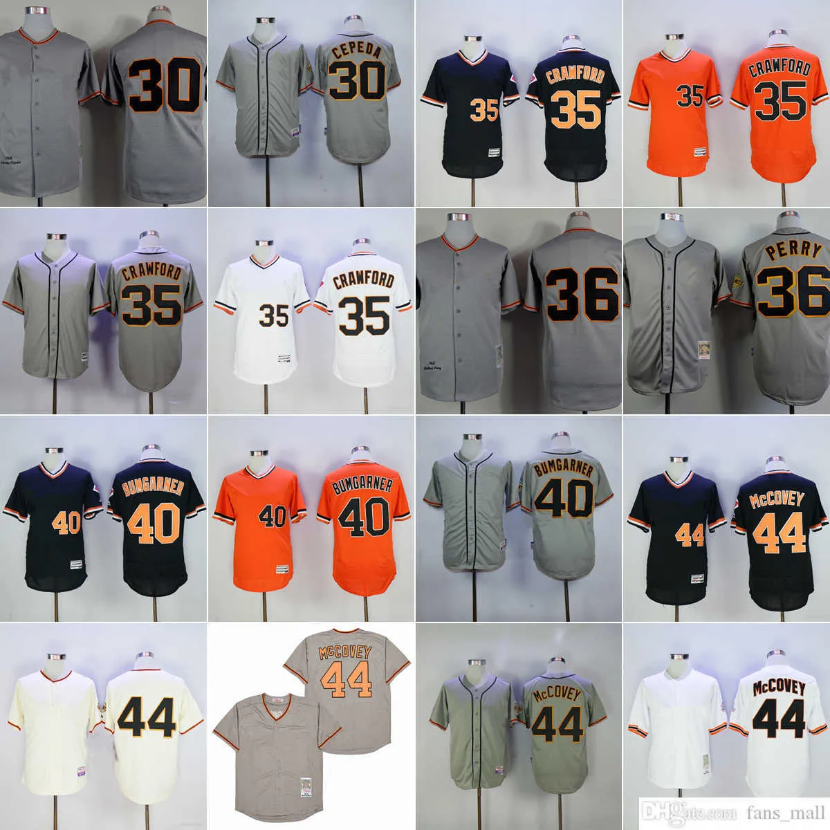 Mitchell and Ness Vintage Baseball 35 Brandon Crawford Jerseys NCAA Ed 44 Willie Mccovey 40 Madison Bumgarner 36 Gaylord Perry 30 Orlando