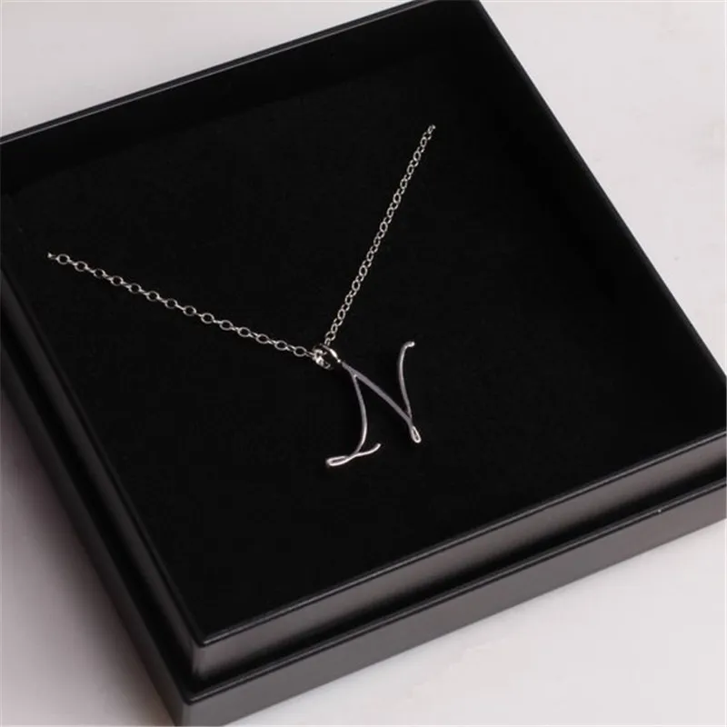 Cursive Initial Alphabet Capital Letter Necklace Stainless Steel Swirl All 26 English Label Logo Luxury Name Word Text Character Pendant Chain Jewelry without Box