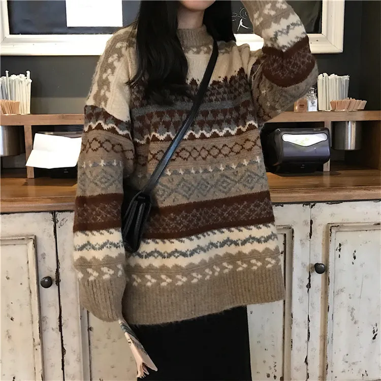 Vintage Sweaters Women Pullover Autumn Winter Striped Jumpers