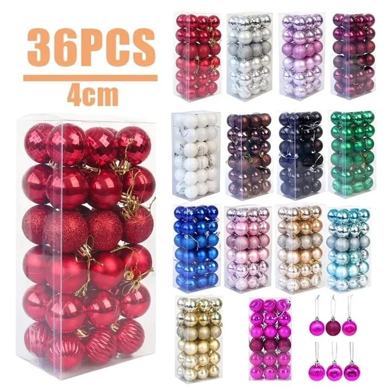 Decorações de Natal 36 PCs / Conjunto Glitter Christmas Bolas de Natal Bola pendurada para decorações de árvores de Natal 220927