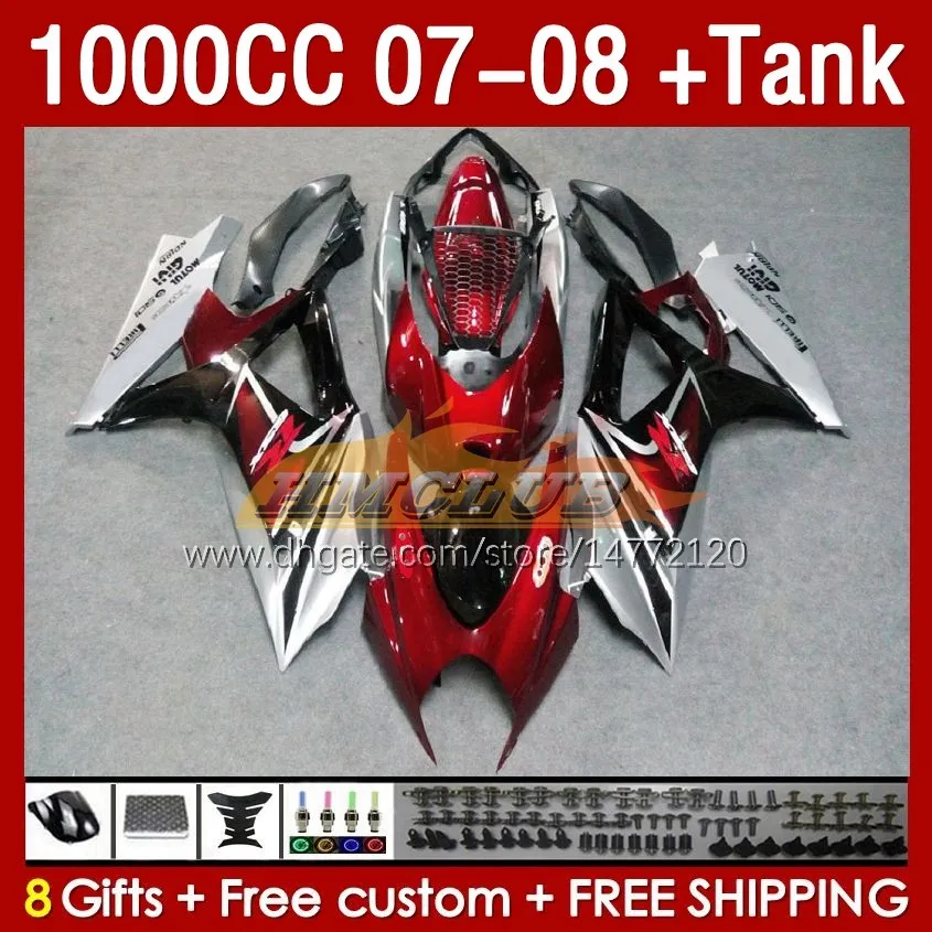 Fairings & Tank For SUZUKI GSXR 1000 CC K7 GSXR-1000 GSXR1000 07 08 Bodys 158No.55 1000CC GSX R1000 2007 2008 Bodywork GSX-R1000 2007-2008 Full Fairing Kit wine red blk