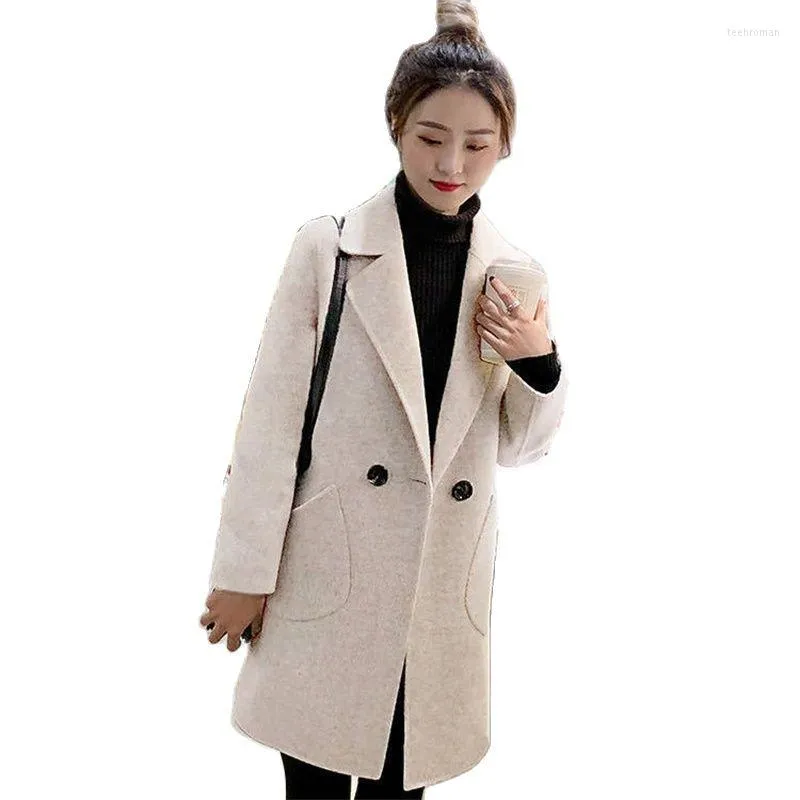 Frauen Wolle Frauen Wolljacke 2022 Frühling Herbst Winter kleiner Mantel Frauen mit mittlerer Länge koreanischer kurzer Kaffee Farbe A283
