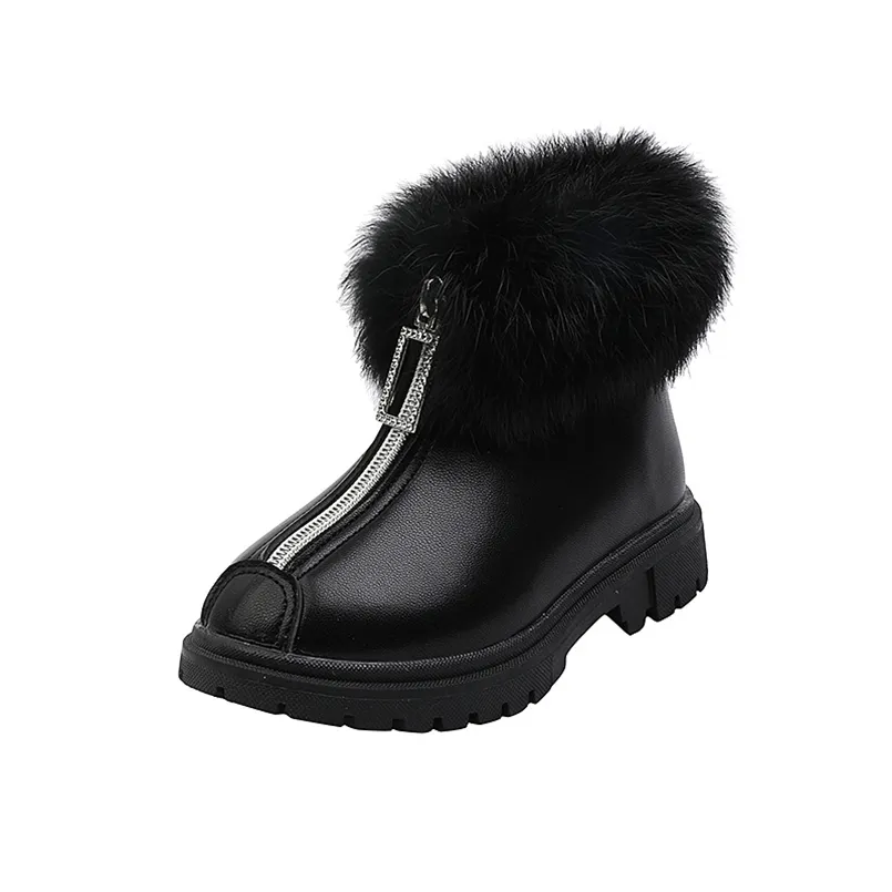 Stiefel Kinder Unisex Solide Pelz für Jungen Mädchen Koreanischen Stil Winter Warme Kinder Mode Schnee Niedrigen Absatz Rutschfeste 220924