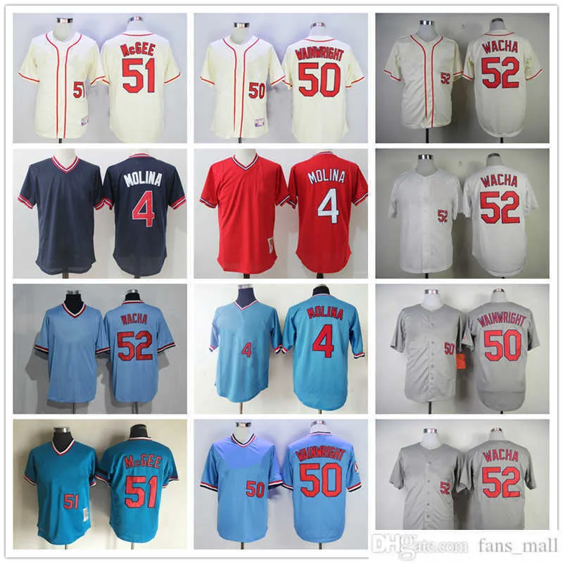 1938 Throwback Baseball Jersey Vintage 51 Willie McGee 52 Michael Wacha 50 Adam Wainwright 4 Yadier Molina 1944 1969 Jerseys