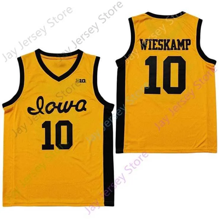 MITCH 2020 NEW NCAA COLLEGE IOWA HAWKEYES JERSEYS 10 WIESKAMPバスケットボールジャージーイエローオールステッチ