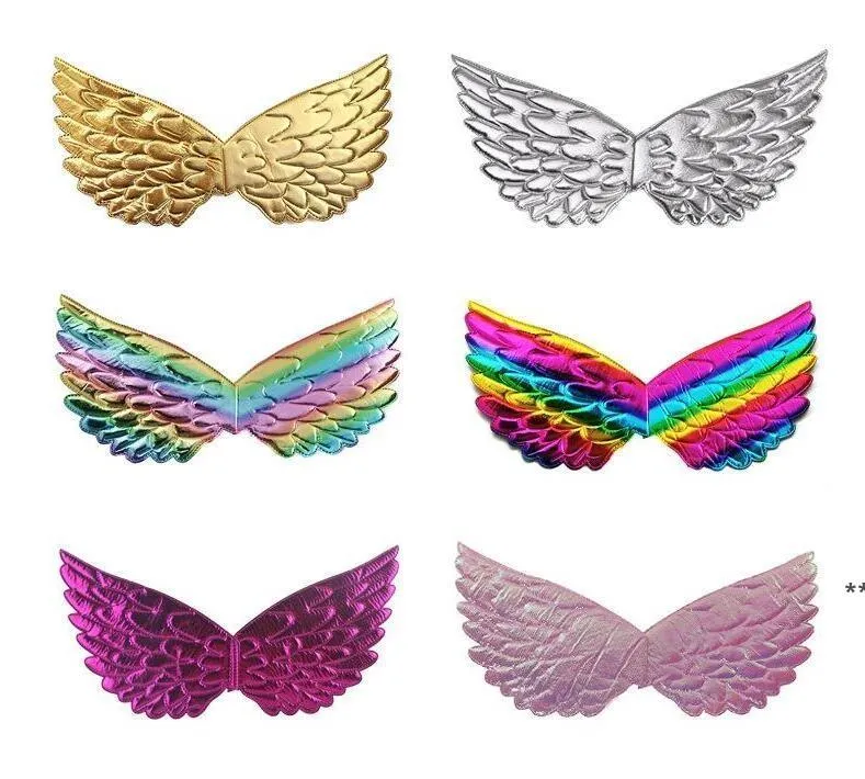 Asas de anjo decoração cores arco-íris anjos desempenho infantil cosplay adereços de festa asas de unicórnio para crianças decorar montagem jnb15798