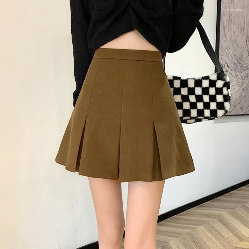 Rokken geplooide mini dames hoge taille herfst corduroy rok a-line slanke vintage harajuku plus size elegante m549skirts