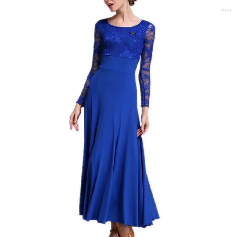 Stage Wear Round Neck Lace Stitcing Women Ballroom Dance Jurk voor dansende kleding Waltz Moderne kostuums Rumba Rumba