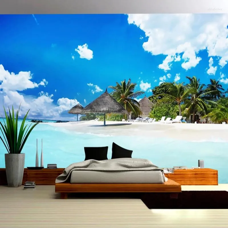 Papéis de parede Drophophip Blue Sky White Clouds 3d Sea Beach Mural Papel de parede para sala de estar banheiro à prova d'água