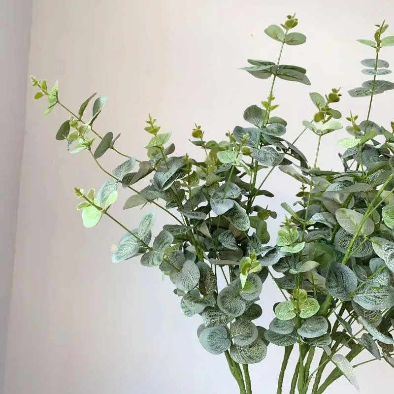 Fleurs décoratives Arrangement de fleurs artificielles avec de longues branches et feuilles simulées plante soie argent feuille décor à la maison
