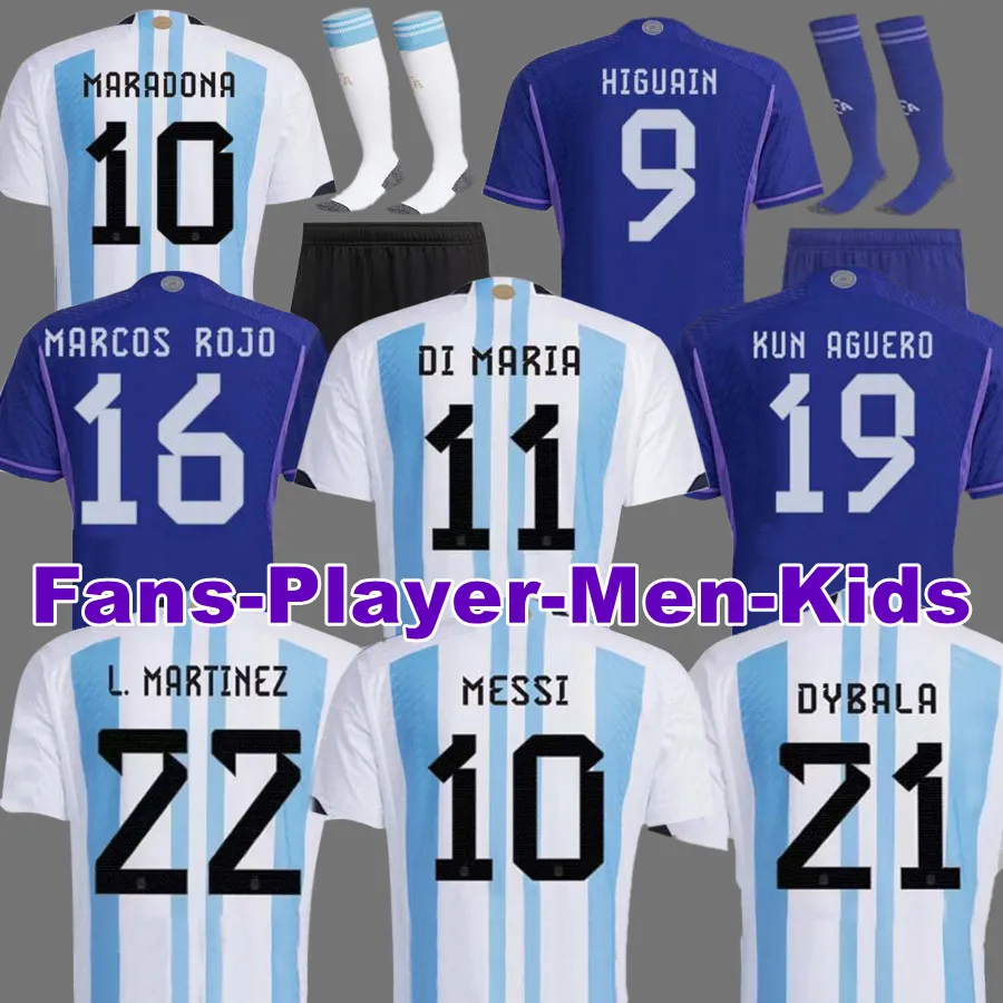 2022 2023 Argentine Jerseys Soccer Fans Joueur Version 22 23 Di Maria Dybala LO CELSO Maradona de Paul Football Shirt Men Women Kid Kit Kit Uniforms