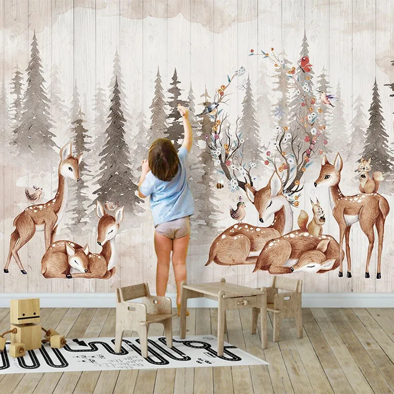 Wallpapers Custom Any Size Mural paper 3D Hand Painted Forest Vintage Elk Painting Kid's Bedroom Background Papel De Parede 220927