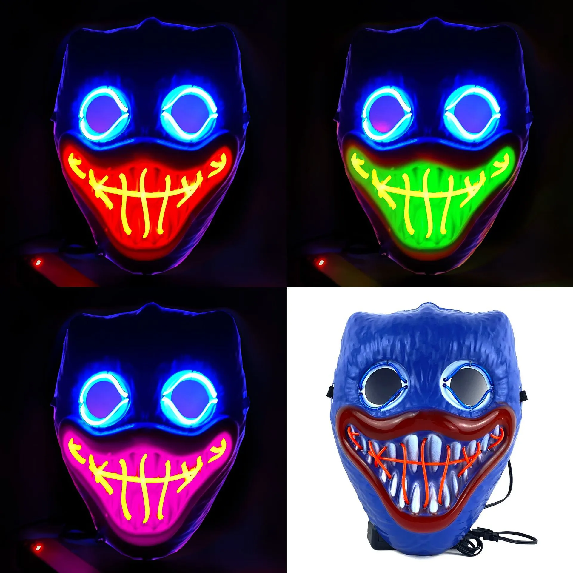 Bicolor brillante máscara de mascarilla de halloween decoraciones brillantes cosplay Coser Masks PVC Led Lightning Women Men Disfraces para la fiesta Decoración del hogar