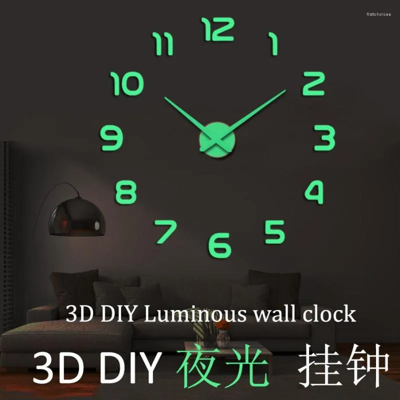 Horloges murales 3D bricolage horloge acrylique miroir autocollants lumineux grand salon Quartz aiguille décoration De la maison Reloj De Par