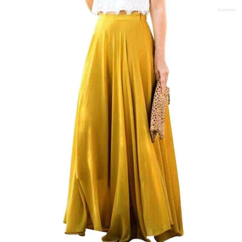 Rokken dames mode rok vrouwen chiffon stretch hoge taille maxi jurk skater skater flarden langduur lang