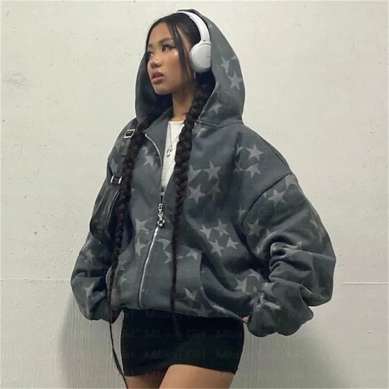 Vintage Fashion Star Graphic Fairy Grunge fleece hoodie jacket women's for Men and Women - Long-Sleeved Zip Hooded Sweatshirt for Streetwear and Y2K Clothes - OverSize Emo Pullover 220926 Vintage Fashion Star Graphic Fairy Grunge fleece hoodie jacket women's for Men and Women - Long-Sleeved Zip Hooded Sweatshirt for Streetwear and Y2K Clothes - OverSize Emo Pullover 220926
