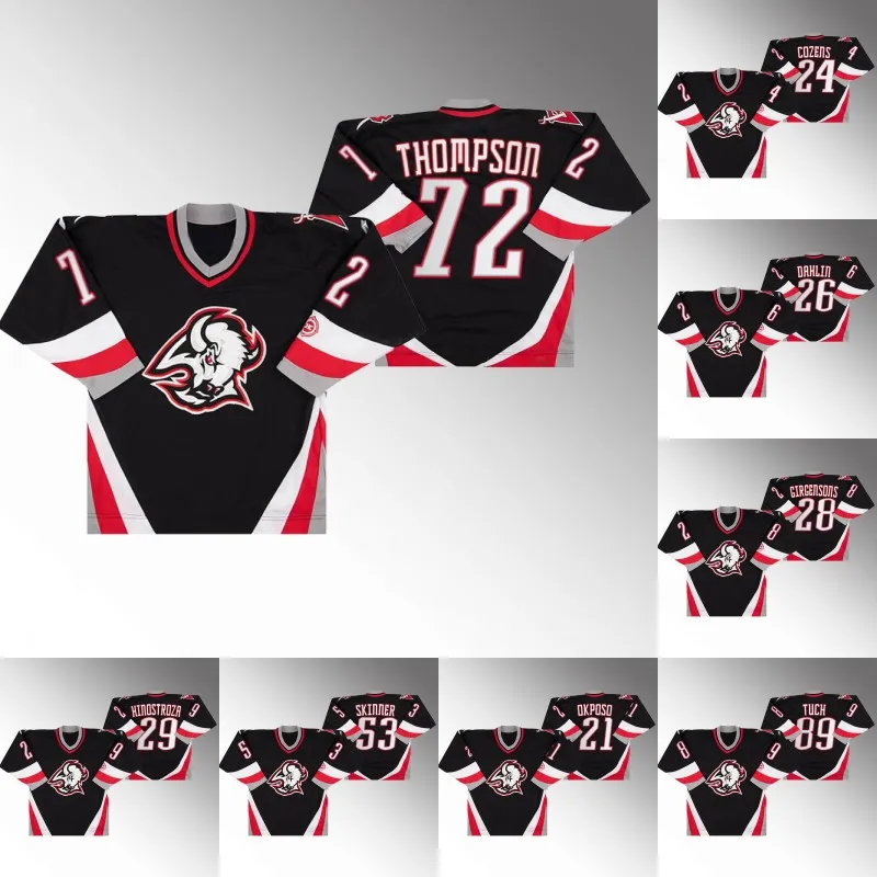 Custom Goathead Czarna koszulka Tage Thompson Jeff Skinner Alex Tuch Zemgus Girgensons Dylan Cozens Rasmus Dahlin Vinnie