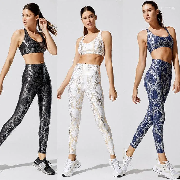 Snakeskin Yoga Set Sexy 2-Piece Activewear: Bronzed Cross-Strap Bra  Printed Peach Lift Leggings Fitness Workout Outfit, Hot Sale!