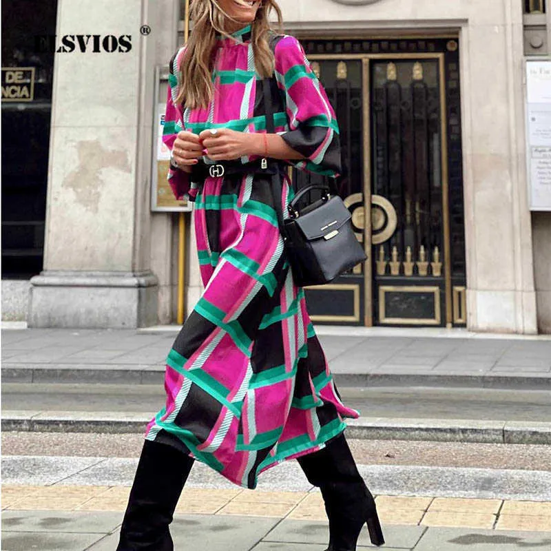 カジュアルドレスレディースファッションタートルネック新しい印刷されたAラインドレス春の夏女性ハーフスリーブエレガントな通勤ストリートウェアスリムパーティードレスT220905